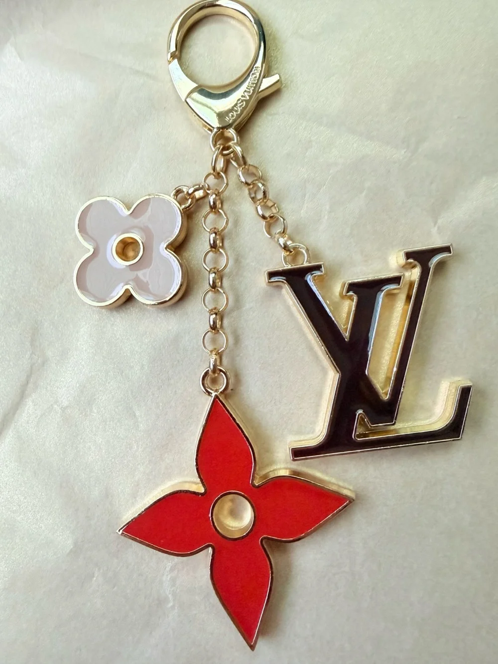 Luxury Fashion Bag Charm Keychain Monogram And Bright Red And Pink Motifs